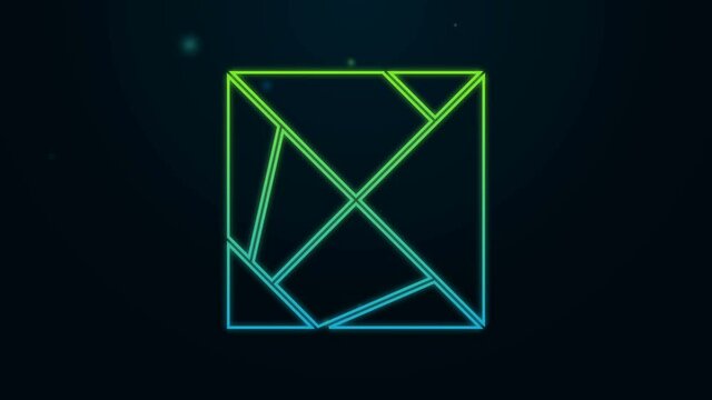 Glowing neon line Rubik cube icon isolated on black background. Mechanical puzzle toy. Rubik's cube 3d combination puzzle. 4K Video motion graphic animation