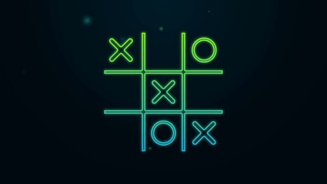 Glowing neon line Tic tac toe game icon isolated on black background. 4K Video motion graphic animation