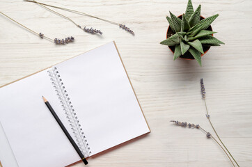 Gratitude journal with space on white wooden back