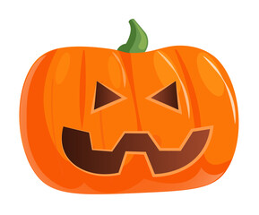 Carved scared Halloween pumpkin head with mysterious spooky face vector illustration isolated on white background