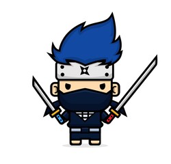 cute ninja holding katana sword