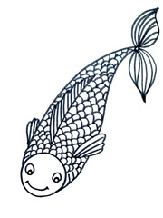 fish, linear graphic black and white drawing on white background