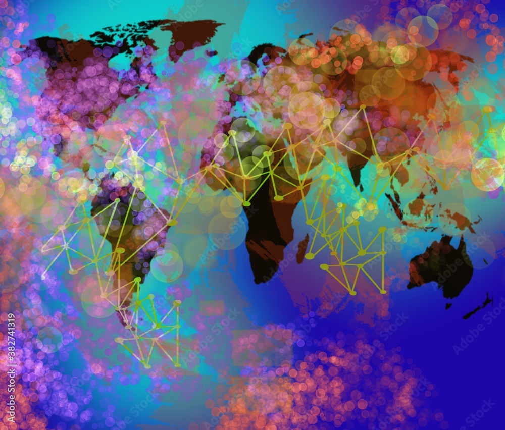 Wall mural neural network design of lines and dots connecting intraneural worldwide gloabla technology backgrou