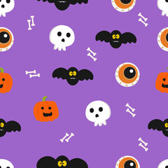 Halloween Seamles Pattern with cute, funny, sweet and creepy characters, perfect for gift wraps and covers, fabric