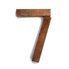 The number 7 is made of wood on the white background board
