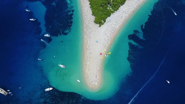 Wide, zoom out, sandy beach on an island, Croatia