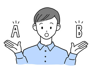 驚いた顔で選択する若い男性	