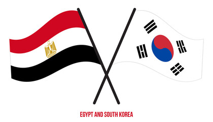 Egypt and South Korea Flags Crossed And Waving Flat Style. Official Proportion. Correct Colors.