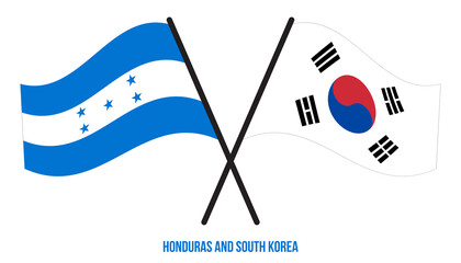 Honduras and South Korea Flags Crossed And Waving Flat Style. Official Proportion. Correct Colors.