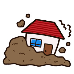土砂崩れの被害に遭っている家