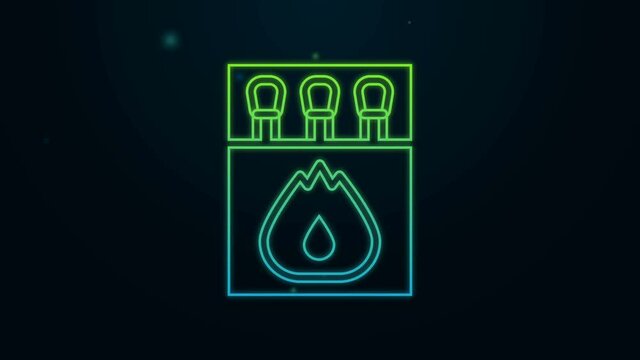 Glowing neon line Open matchbox and matches icon isolated on black background. 4K Video motion graphic animation