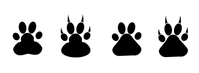 Fototapeta premium black set bundle of different animals foot print steps isolated on white background