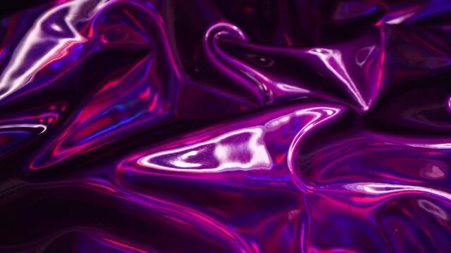 Vivid purple pink neon rainbow gradient abstract background. Moving holographic iridescent wrinkled metallic fabric. Holiday party texture