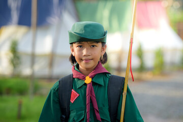 Asian women scout children in Thailand Wearing a girl scout uniform