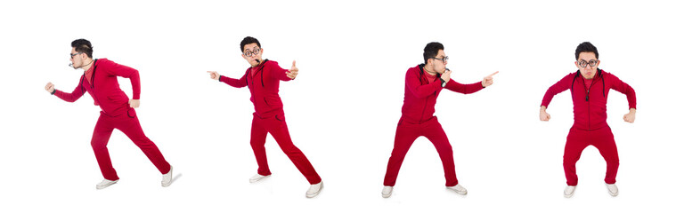 Funny sportsman with whistle isolated on white
