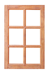 Old frame wooden window isolated on white background with clipping path included.