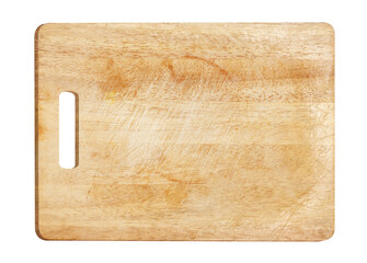 Old Wooden cutting board with stain isolated on white with clipping path