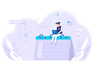 Planning concept. time schedule by filling in the time schedule. vector illustration of teamwork and schedule of events that govern work processes.