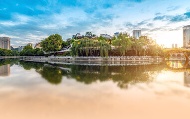 Fototapeta na wymiar Guiyang China skyline at Jiaxiu Pavilion on the Nanming River