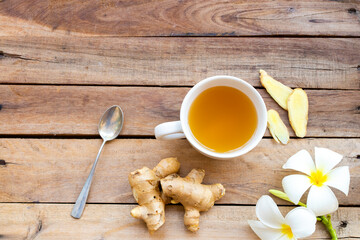 hot ginger water herbal healthy drinks health care for cough sore with ginger slice, lemongrass and...