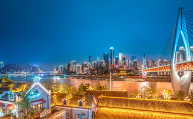 Fototapeta na wymiar Chongqing night view and architectural landscape skyline