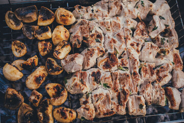 barbecue and grilled mushrooms