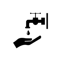 Wash hand icon, hand icon, water tap and water drop. Vector template design