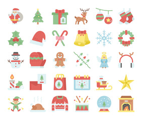 merry christmas flat vector icons