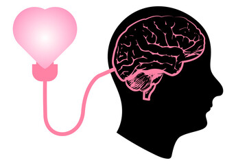 Cerebro conectado a una bombilla en forma de corazón representando la salud mental.