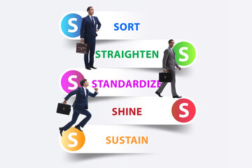Businessman in 5S workplace organisation concept