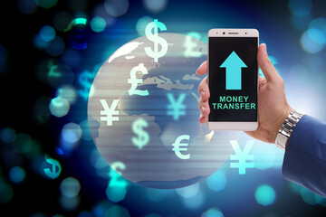 Global money transfer and exchange concept with businessman