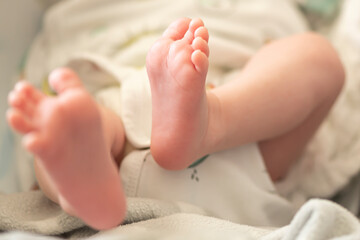 Close up of newborn baby feet.
