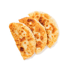 Traditional Russian deep fried meat pies - chebureki isolated on white background	