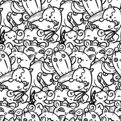 Cute doodle smiling monsters seamless pattern for child prints, designs and coloring books