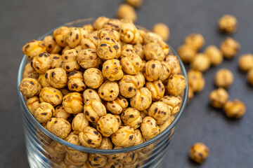 Roasted, yellow chickpeas in bowl