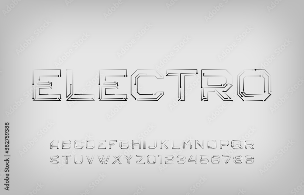 Fototapete electro alphabet font. futuristic letters and numbers. stock vector typescript for your typography d
