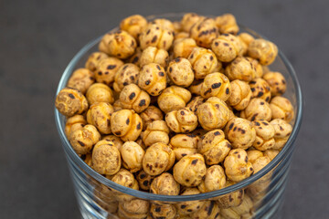 Roasted, yellow chickpeas in bowl