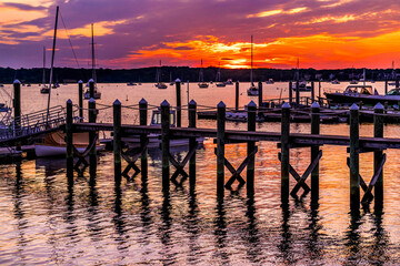 Sunset Pier Padanaram Inner Harbor Boats Dartmouth Massachusetts