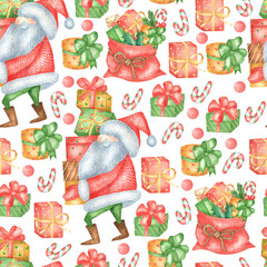 Pattern Santa Claus and gifts