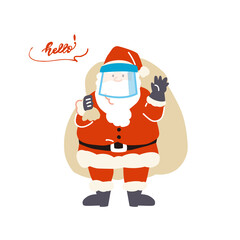 感染症対策をしたサンタクロースのイラスト