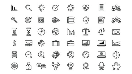Set Abstract Collection Black Flat Line Outline Icons Symbols Signs Doodle For Business Vector Design Style