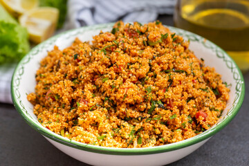 Traditional delicious Turkish foods: bulgur salad (kisir)