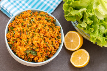 Traditional delicious Turkish foods: bulgur salad (kisir)