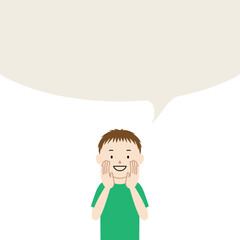 Illustration of a boy telling something in a loud voice (announcement, notice, advertisement)