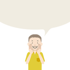 Illustration of a senior man telling something in a loud voice (announcement, notice, advertisement)