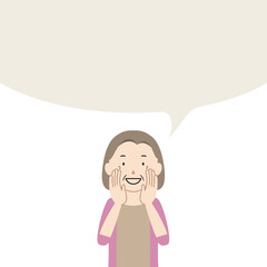 Illustration of a senior woman telling something in a loud voice (announcement, notice, advertisement)