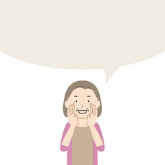 Illustration of a senior woman telling something in a loud voice (announcement, notice, advertisement)