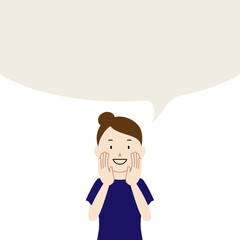 Illustration of a woman telling something in a loud voice (announcement, notice, advertisement)