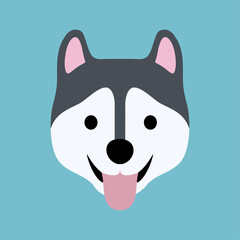 Cute siberian husky dog face icon, vector illustration