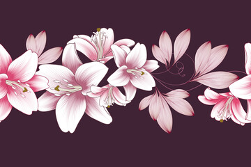 Abstract  seamless hand drawn floral pattern with lily flowers. Vector illustration. Element for design.